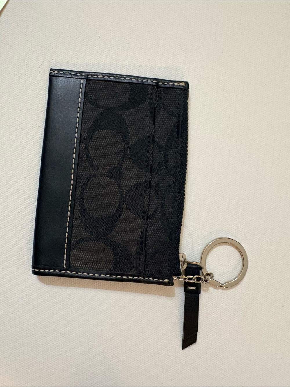 Coach Black Signature Canvas Mini ID Case Keychain Wallet - Like New!